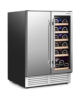 2-in-1 Beverage and Wine Cooler Free-standing & Built-in Dual Zones Wine Fridge