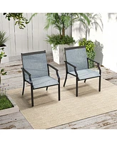2 Piece Patio Dining Chairs Large Outdoor with Breathable Seat & Metal Frame