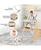 Costway Toddler High Chair with Wheel Folding Dining Chair Adjustable Height & Recline