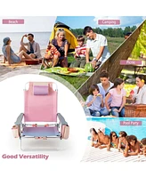 Costway 2-Pack Folding Backpack Beach Chair 5-Position Outdoor Reclining Chairs with Pillow