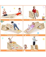 Wooden Climbing Toy Triangle Climber Set of 2 with Seesaw Dual-sided Ramp Indoor