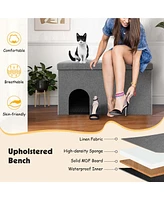 Costway Cat Litter Box Enclosure Hidden Furniture Cat Washroom Shoe Storage Bench