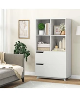 Costway Bookcase with 2 Drawers 4-Tier Open Bookshelf with 4 Storage Cubes for Home Office