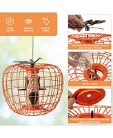 Costway Squirrel-Proof Pumpkin Bird Feeder with Cage 4 Metal Ports 4 Perches Drainage Hole