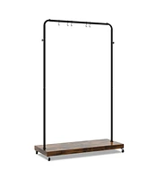 Costway Industrial Pipe Rolling Garment Rack Heavy Duty Clothing Rack with Hooks & Shelf