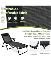 Costway 3pcs Patio Folding Chaise Lounge Chair Pvc Tabletop Set Outdoor Portable Beach