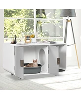 Costway Cat Litter Box Enclosure Furniture Hidden Cat Washroom with Rubber Wood Legs