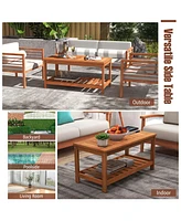 Patio Coffee Table 2-Tier Outdoor Side Rectangle Side Table