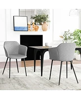 Set of 2 Dining Chairs Upholstered Accent Side with Backrest & Armrest