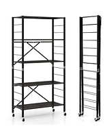 5-Tier Foldable Storage Shelves Adjustable Collapsible Organizer Rack with Wheels