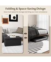 Folding Storage Ottoman Upholstered Rectangle Footstool Pvc Leather 22.5 Gallon