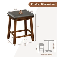 24'' Dining Bar Stool Set of 2 Counter Height Padded Seat Wood Frame Kitchen