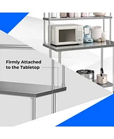 48'' 2-Tier Over shelf for Prep & Worktable Stainless Steel Adjustable Lower Shelf