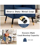 Linen Fabric Accent Chair Modern Single Sofa Chair with Solid Metal Legs