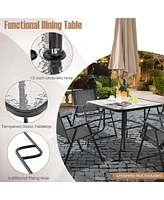 Patio Dining Set for 4 Folding Chairs & Dining Table Set with Umbrella Hole