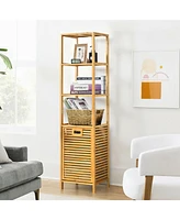 Costway Tilt-out Laundry Hamper Bamboo Tower Hamper w/3-Tier Shelves