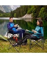 Gymax Folding Camping Chair Set of 3 Portable Lawn Chair & Side Table w/ 2 Cup Holders