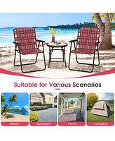 Gymax Set of 4 Patio Folding Web Chair Set Portable Beach Camping Chair Red