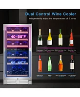 30-Bottle Freestanding Wine Cooler 15''Dual Zones Wine Cellar
