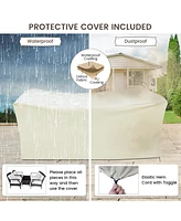 4 Pcs Outdoor Rattan Conversation Set Patio Rattan Sofa Set W/ Protective Cover
