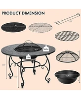 35.5'' Patio Fire Pit Dining Table Charcoal Wood Burning W/ Cooking Bbq Grate