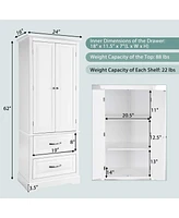 Costway 62'' Tall Bathroom Freestanding Floor Storage Cabinet with 2 Doors Shelves Drawers