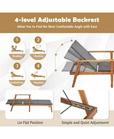 Costway 2PCS Patio Rattan Lounge Chair Chaise Recliner Wood Back Adjust W/Folding Table
