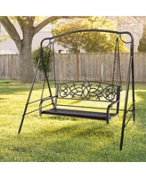2-Person Metal Outdoor Porch Swing Hanging Patio Bench 485 Lbs Capacity