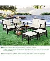 Costway 7PCS Patio Rattan Furniture Set Cushioned Sofas Loveseat Yard W/Waterproof Cover