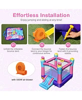 Costway Inflatable Bounce House 3-in-1 Princess Theme Inflatable Castle w/ 550W Blower