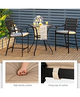 2PCS Patio Bar Stool Counter Height Cushioned Chair Armrest Garden Deck