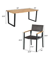 Gymax Patented 7PCS Patio Garden Dining Set Outdoor Dining Furniture Set w/ Umbrella Hole