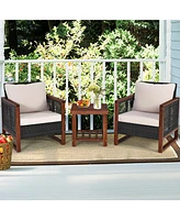 Gymax 3PCS Rattan Wicker Patio Conversation Set Outdoor Furniture Set w/ Cushion