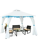 Costway 2 Tier 10'x10' Patio Gazebo Canopy Tent Steel Frame Shelter Awning W/Side Walls