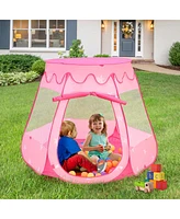 Costway Kid Outdoor Indoor Princess Play Tent Playhouse Ball Tent Toddler Toys w/ 100 Balls