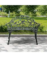 Costway Patio Garden Bench Chair Style Porch Cast Aluminum Outdoor Rose