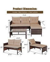 3PCS Patio Wicker Rattan Sofa Set Outdoor Sectional Conversation Set Garden Lawn