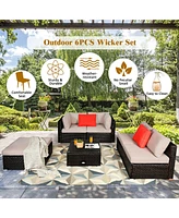 Costway 6PCS Outdoor Patio Rattan Furniture Set Cushioned Sectional Sofa