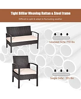 Costway 4PCS Patio Rattan Conversation Furniture Set Cushioned Seat