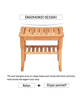 Bamboo Shower Seat Bench Bathroom Spa Bath Organizer Stool with Storage Shelf