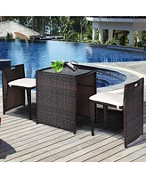 3PCS Outdoor Patio Rattan Furniture Set Space Saving Garden Deck W/Cushion No Assembly