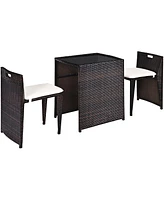 Costway 3PCS Outdoor Patio Rattan Furniture Set Space Saving Garden Deck W/Cushion No Assembly