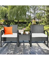 Costway 3PCS Patio Rattan Furniture Set Table & Chairs Set with Cushions