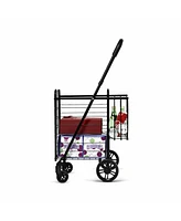 Costway Folding Shopping Cart Jumbo Basket Rolling Utility Trolley Adjustable Handle