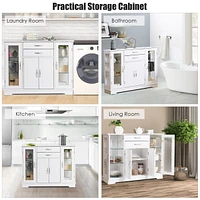 Costway Buffet Storage Cabinet Console Cupboard W/Glass Door Drawers