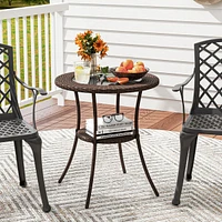 Gymax 25.5'' Pe Wicker Patio Bistro Table Round Coffee Table w/ Tempered Glass Top Outdoor