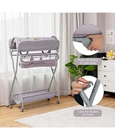 Costway Baby Changing Table Folding Diaper Changing Station w/ Safety Belt & Wheels