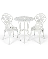 Costway 3PCS Cast Aluminum Patio Bistro Furniture Set Rose Design Outdoor