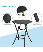 Costway 3PCS Patio Rattan Bistro Set Folding Table Chairs Garden Deck