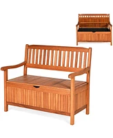 Costway 42'' Storage Bench Deck Box Solid Wood Seating Container Tools Toys